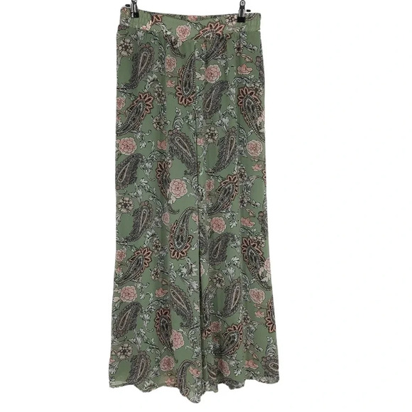 Cato Palazzo Pants Green Floral Paisley High Rise Pull On Stretch Waist - Picture 1 of 7